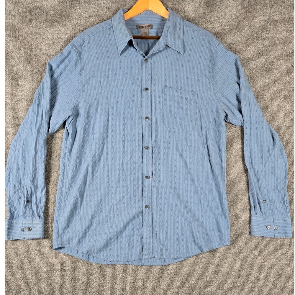 SPRING + MERCER Mens Blue Striped Textured Long Sleeve Button Down Shirt XXL‎